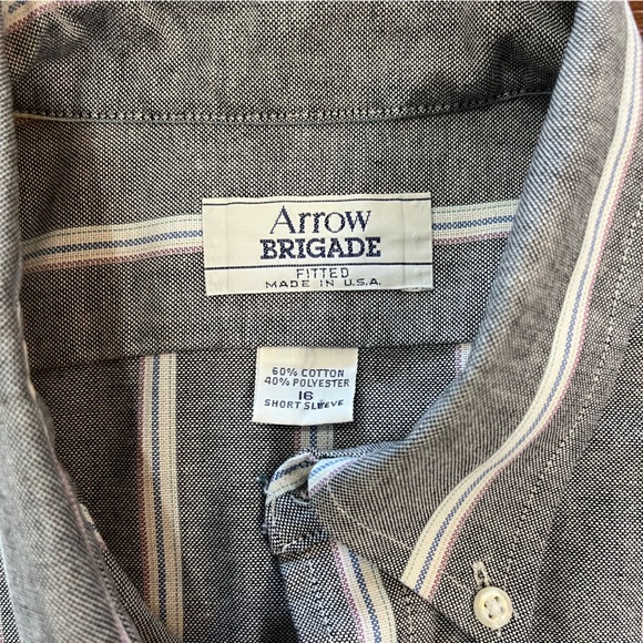 Vintage Arrow Brigade Made in USA Striped Button up Short Sleeve Shirt Size M - Picture 3 of 5
